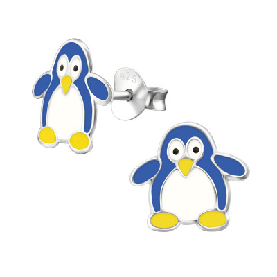 Children's Silver Penguin Ear Studs with Epoxy