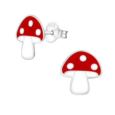 Children's Silver Mushroom Ear Studs with Epoxy