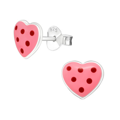 Children's Silver Heart Ear Studs with Epoxy