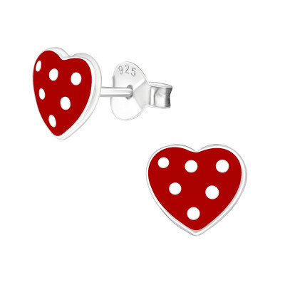 Children's Silver Heart Ear Studs with Epoxy