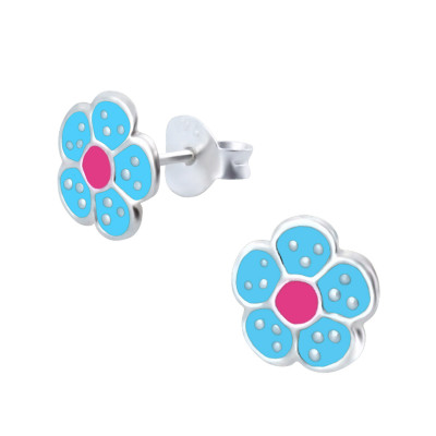 Children's Silver Flower Ear Studs with Epoxy