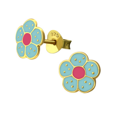 Flower Children's Sterling Silver Ear Studs with Epoxy