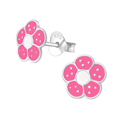 Children's Silver Flower Ear Studs with Epoxy