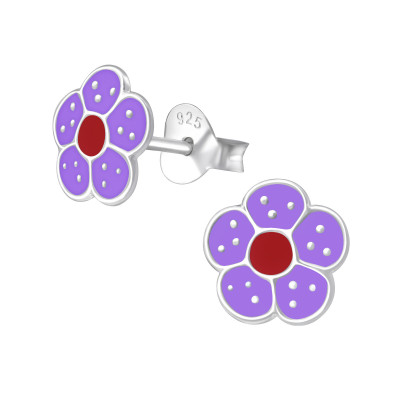 Children's Silver Flower Ear Studs with Epoxy