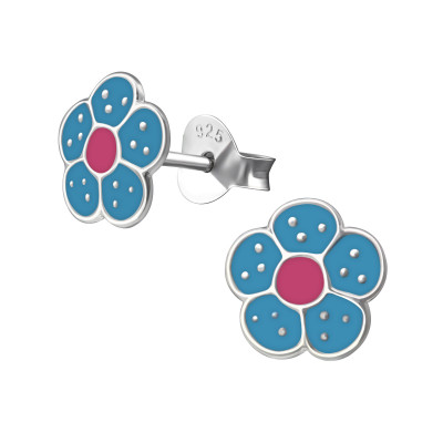 Flower Children's Sterling Silver Ear Studs with Epoxy