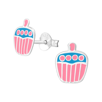 Children's Silver Cupcake Ear Studs with Epoxy