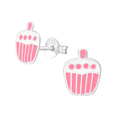 Children's Silver Cupcake Ear Studs with Epoxy