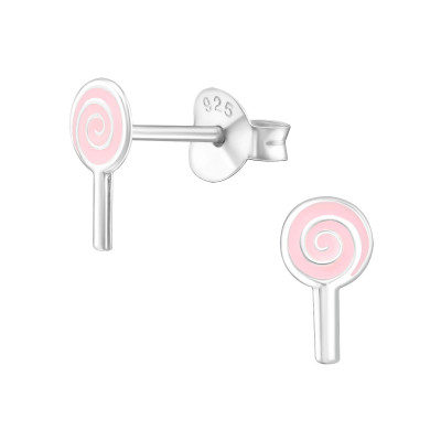 Children's Silver Lolly Pop Ear Studs with Epoxy