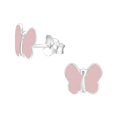 Children's Silver Butterfly Ear Studs with Epoxy