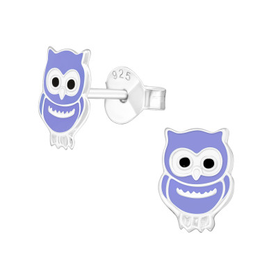 Children's Silver Owl Ear Studs with Epoxy