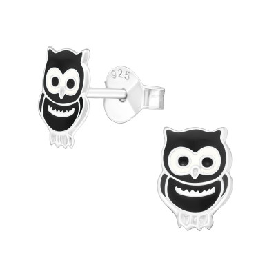 Children's Silver Owl Ear Studs with Epoxy