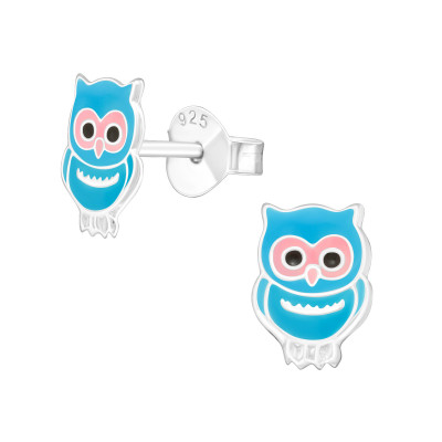 Children's Silver Owl Ear Studs with Epoxy