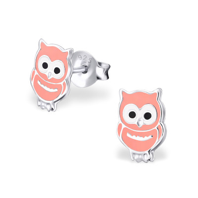 Owl Children's Sterling Silver Ear Studs with Epoxy