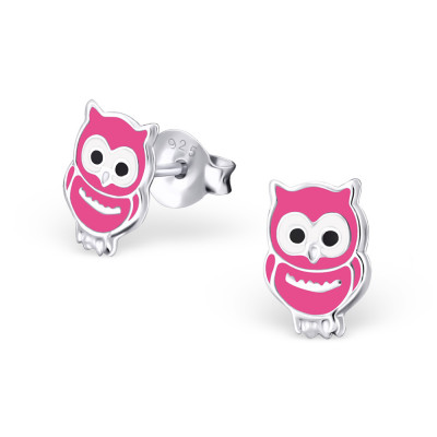 Children's Silver Owl Ear Studs with Epoxy