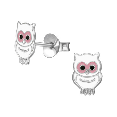 Children's Silver Owl Ear Studs with Epoxy