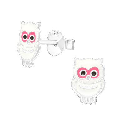 Children's Silver Owl Ear Studs with Epoxy