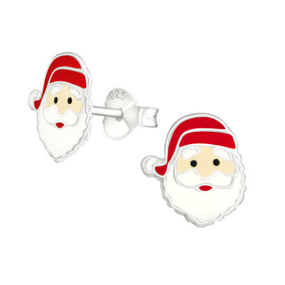 Children's Silver Santa Claus Ear Studs with Epoxy