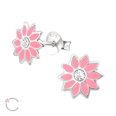 Children's Silver Flower Ear Studs with Genuine European Crystals