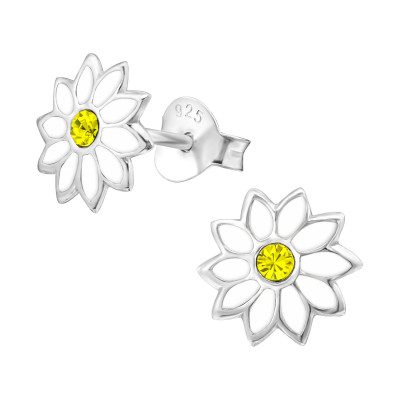 Children's Silver Flower Ear Studs with Crystal