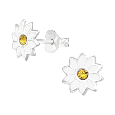 Children's Silver Flower Ear Studs with Crystal