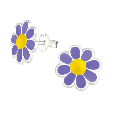 Children's Silver Flower Ear Studs with Epoxy