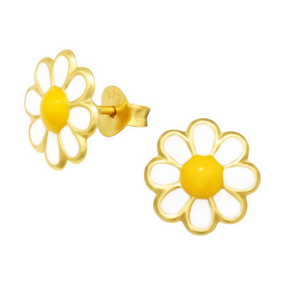 Children's Silver Flower Ear Studs with Epoxy