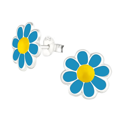 Children's Silver Flower Ear Studs with Epoxy