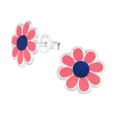 Children's Silver Flower Ear Studs with Epoxy