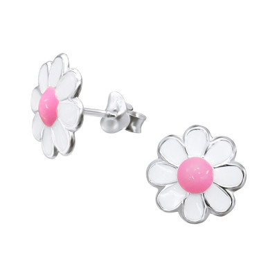 Children's Silver Flower Ear Studs with Epoxy