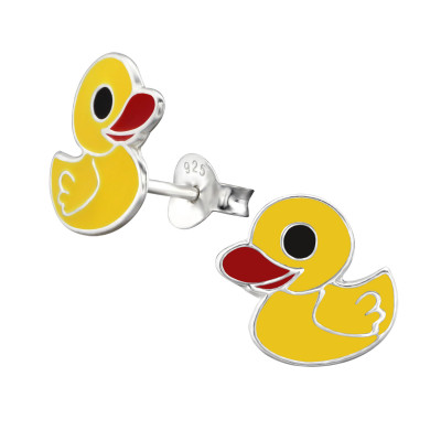 Children's Silver Duck Ear Studs with Epoxy