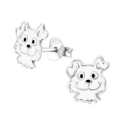 Children's Silver Dog Ear Studs with Epoxy