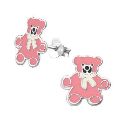 Teddy Bear Children's Sterling Silver Ear Studs with Epoxy