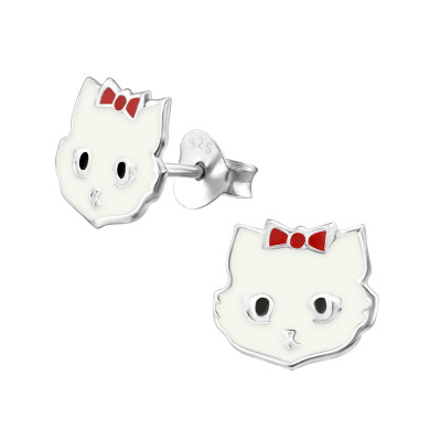 Cat Children's Sterling Silver Ear Studs with Epoxy