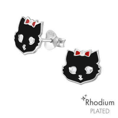 Children's Silver Cat Ear Studs with Epoxy