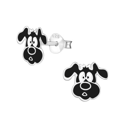 Children's Silver Dog Ear Studs with Epoxy