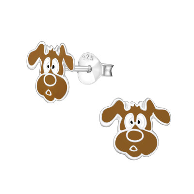 Children's Silver Dog Ear Studs with Epoxy