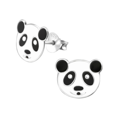 Children's Silver Panda Ear Studs with Epoxy