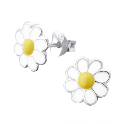 Children's Silver Flower Ear Studs with Epoxy