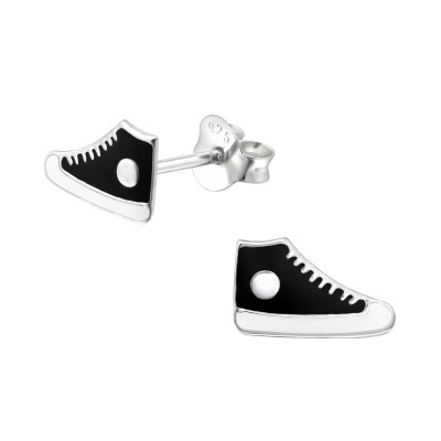 Children's Silver Sneaker Ear Studs with Epoxy