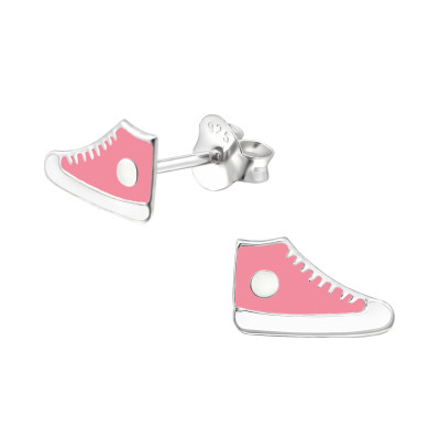 Children's Silver Sneaker Ear Studs with Epoxy