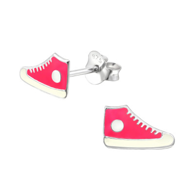 Children's Silver Sneaker Ear Studs with Epoxy