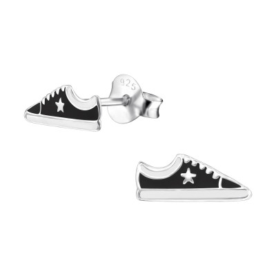 Children's Silver Sneaker Ear Studs with Epoxy