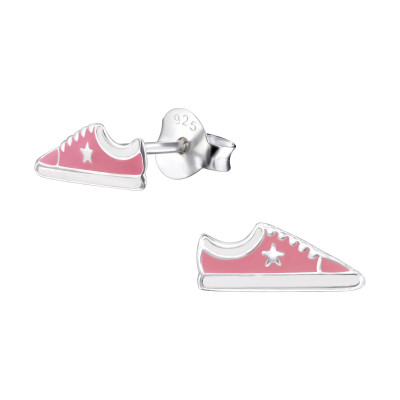 Children's Silver Sneaker Ear Studs with Epoxy