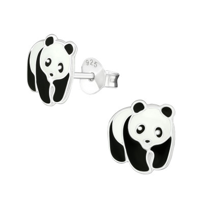 Children's Silver Panda Ear Studs with Epoxy