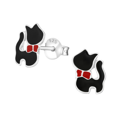 Children's Silver Cat Ear Studs with Epoxy