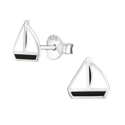 Children's Silver Sailboat Ear Studs with Epoxy