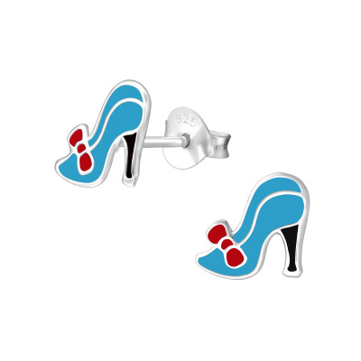 Children's Silver Shoe Ear Studs with Epoxy