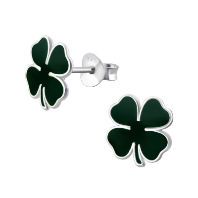 Children's Silver Lucky Clover Ear Studs with Epoxy