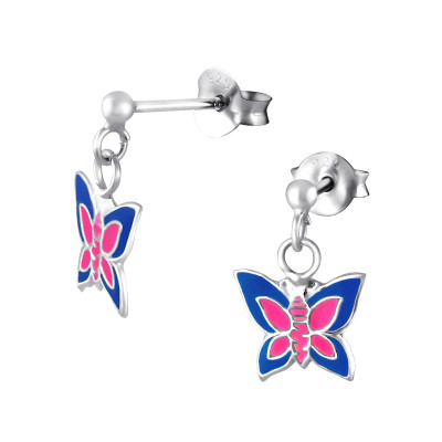 Butterfly Children's Sterling Silver Ear Studs with Epoxy