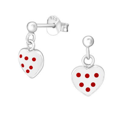 Children's Silver Ball Ear Studs with Hanging Heart and Epoxy